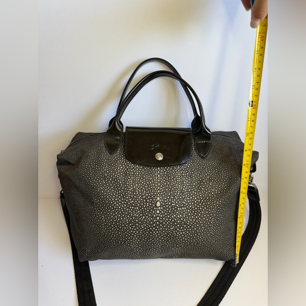 Longchamp Le Pliage Bag w Stingray Pattern Gray Nylon and Patent Leather Trim - Picture 3 of 14